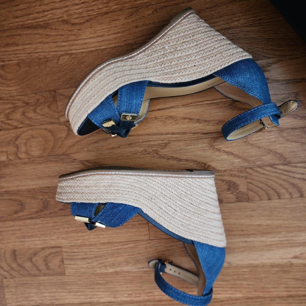 Michael Kors Ripley Denim Wedge Sandals - Picture 8 of 9